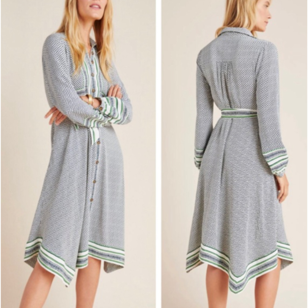 Anthropologie Maeve Polka Green White Constantine Midi Dress Women's Size 2P